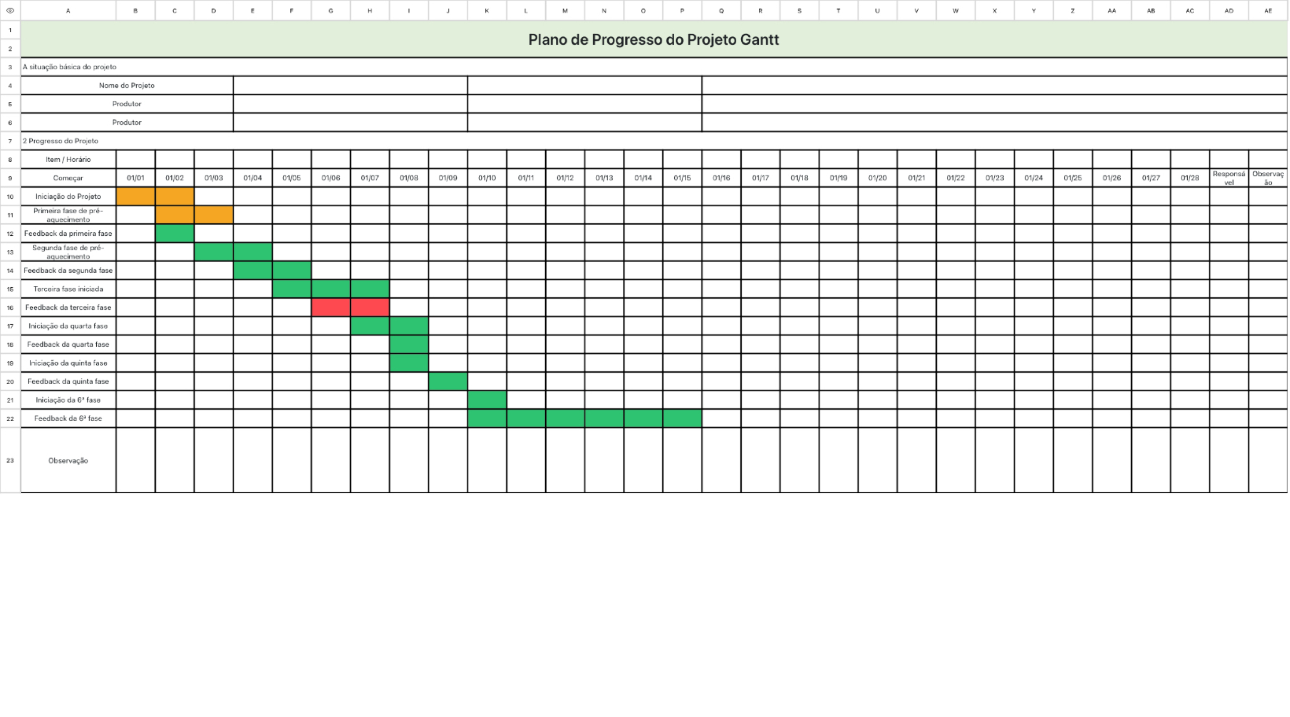 Plano de Progresso do Projeto Gantt